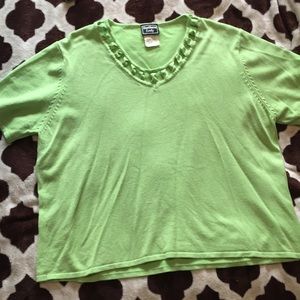 Green apple/lime large open twist neck detail top